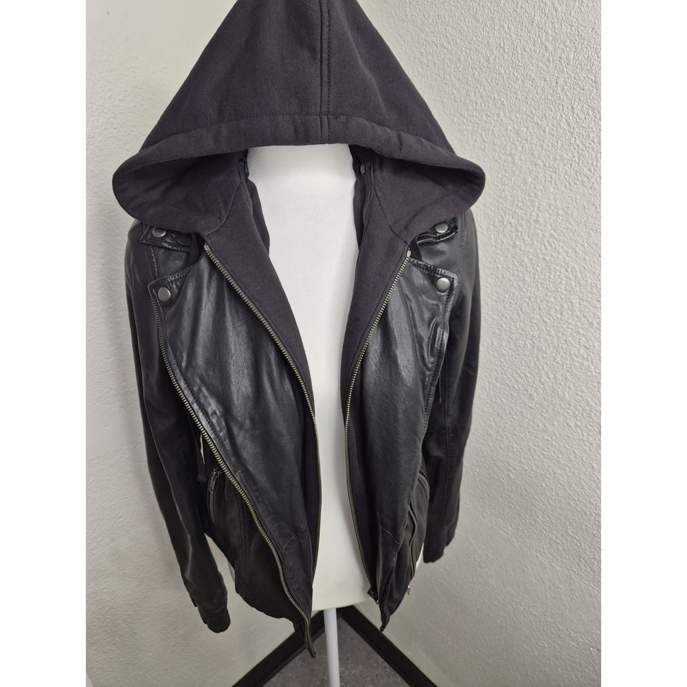 Caslon 100% Leather Moto Jacket With Removable hoodie In Black size S - Picture 3 of 16